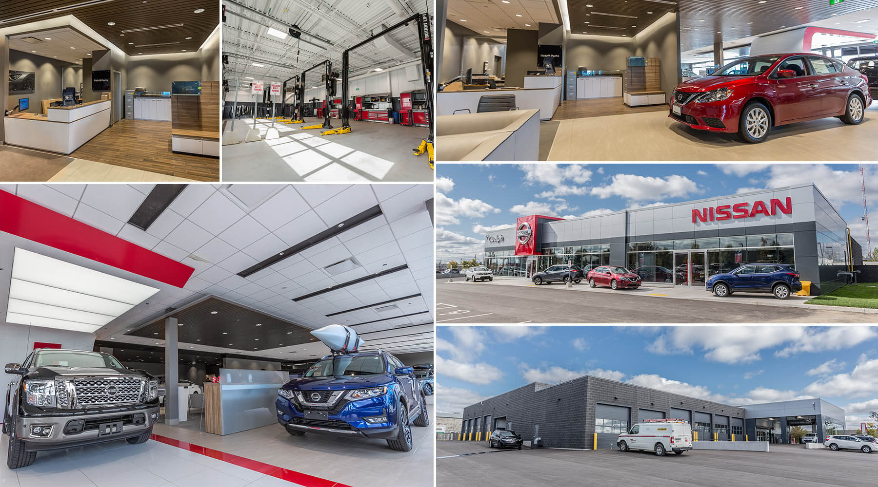 Interior and exterior photography of the Nissan Dealership in Guelph
