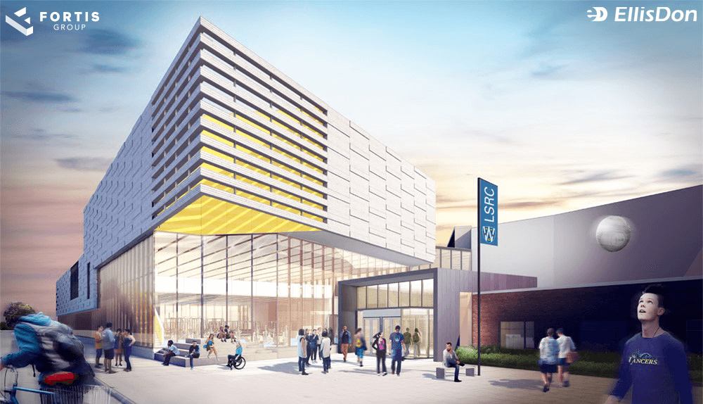 The exterior rendering of the new Lancer Sport and Recreation centre for the University of Windsor